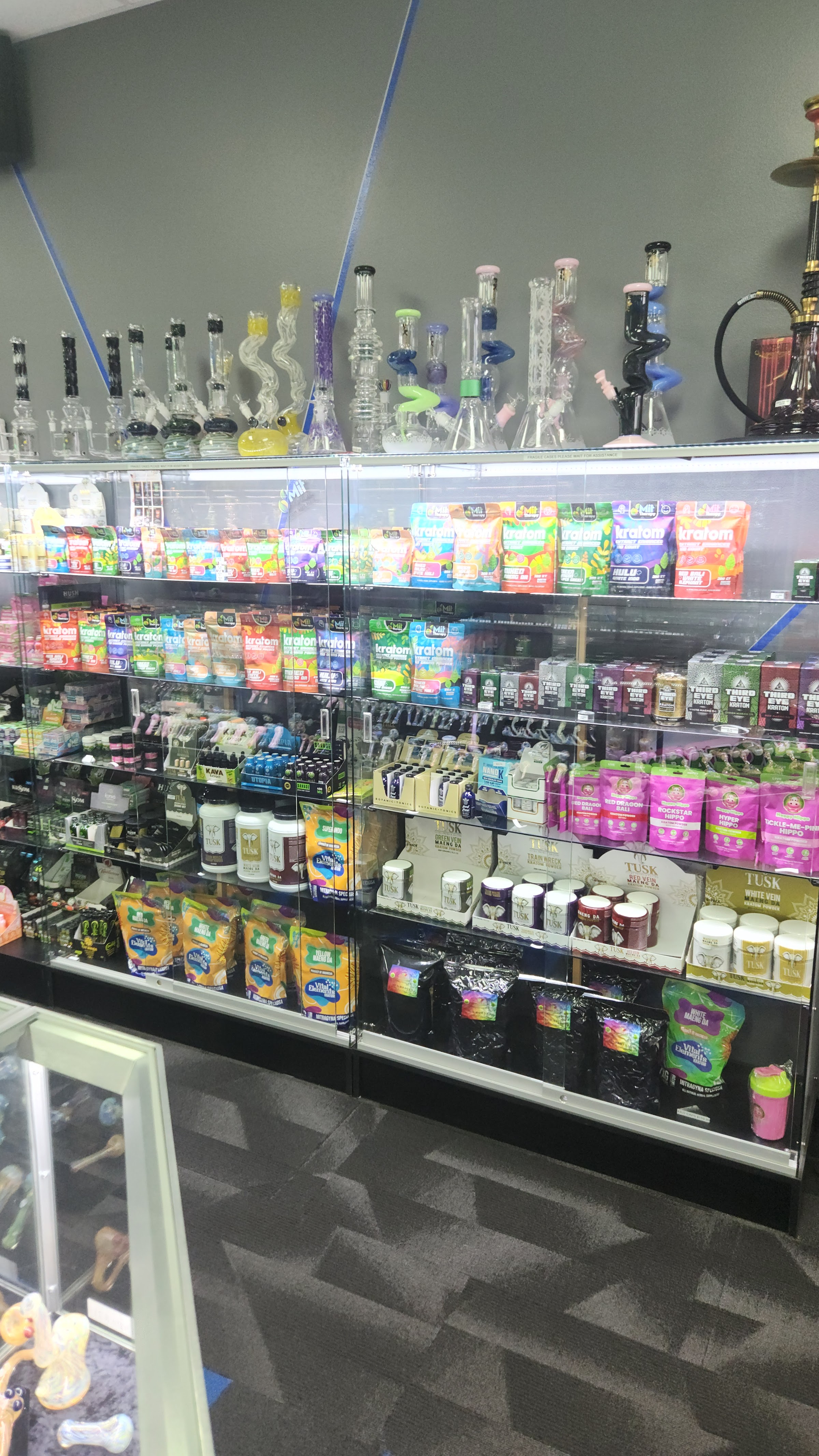 Glass case with colorful inventory